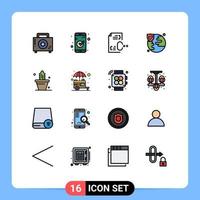 Universal Icon Symbols Group of 16 Modern Flat Color Filled Lines of cactus insurance ui world development Editable Creative Vector Design Elements