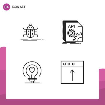 Universal Icon Symbols Group of 4 Modern Filledline Flat Colors of bug software testing app love Editable Vector Design Elements