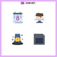 Universal Icon Symbols Group of 4 Modern Flat Icons of calendar hat food event card Editable Vector Design Elements