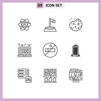 Mobile Interface Outline Set of 9 Pictograms of graphic design flag food cookie Editable Vector Design Elements