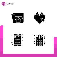 Glyph Icon set Pack of 4 Solid Icons isolated on White Background for responsive Website Design Print and Mobile Applications Creative Black Icon vector background