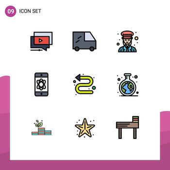 conjunto de 9 iconos de interfaz de usuario modernos signos de símbolos para elementos de diseño vectorial editables de átomo de espacio de guardia de tecnología direccional vector