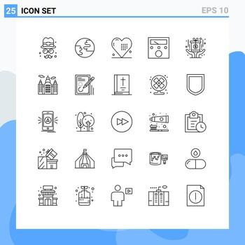 Universal Icon Symbols Group of 25 Modern Lines of reward award event voltmeter ampere Editable Vector Design Elements