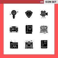 9 Icon Pack Solid Style Glyph Symbols on White Background Simple Signs for general designing Creative Black Icon vector background