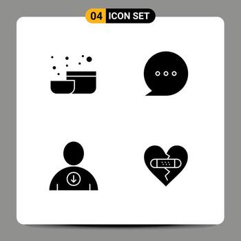 Mobile Interface Solid Glyph Set of Pictograms of bowl broken bubble down forgiveness Editable Vector Design Elements