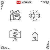 4 Icons Line Style Grid Based Creative Outline Symbols for Website Design Simple Line Icon Signs Isolated on White Background 4 Icon Set Creative Black Icon vector background