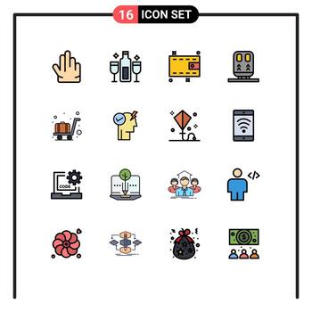 Pictogram Set of 16 Simple Flat Color Filled Lines of trolley airport wallet transportation railway Editable Creative Vector Design Elements