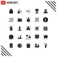 Pack of 25 creative Solid Glyphs of party birthday left money charity Editable Vector Design Elements