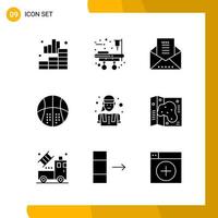 9 Icon Set Solid Style Icon Pack Glyph Symbols isolated on White Backgound for Responsive Website Designing Creative Black Icon vector background