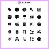 Universal Icon Symbols Group of 25 Modern Solid Glyphs of map gear bluetooth research sharing Editable Vector Design Elements