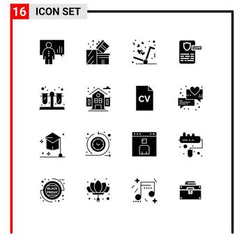 conjunto moderno de 16 glifos y símbolos sólidos, como el controlador de compras de diseño de proyectos, como elementos de diseño de vectores editables