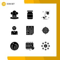 9 Icon Set Solid Style Icon Pack Glyph Symbols isolated on White Backgound for Responsive Website Designing Creative Black Icon vector background