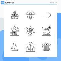 Modern 9 Line style icons Outline Symbols for general use Creative Line Icon Sign Isolated on White Background 9 Icons Pack Creative Black Icon vector background