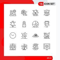 conjunto de 16 iconos de interfaz de usuario modernos símbolos signos para cable comida rápida dinero palomitas tambor elementos de diseño vectorial editables vector