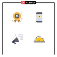 Set of 4 Commercial Flat Icons pack for award marketing canada mobile payment speaker Editable Vector Design Elements