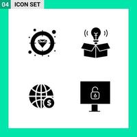 Pack of 4 Solid Style Icon Set Glyph Symbols for print Creative Signs Isolated on White Background 4 Icon Set Creative Black Icon vector background