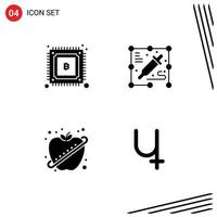 Modern Set of 4 Solid Glyphs Pictograph of bitcoin healthy power process sibcoin Editable Vector Design Elements