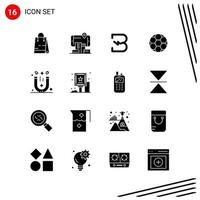 Collection of 16 Vector Icons in solid style Pixle Perfect Glyph Symbols for Web and Mobile Solid Icon Signs on White Background 16 Icons Creative Black Icon vector background