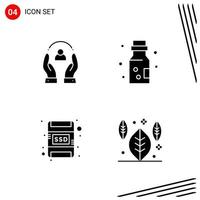 Collection of 4 Vector Icons in solid style Pixle Perfect Glyph Symbols for Web and Mobile Solid Icon Signs on White Background 4 Icons Creative Black Icon vector background