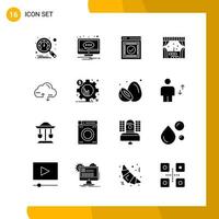 16 conjunto de iconos de estilo sólido paquete de iconos símbolos de glifo aislados en fondo blanco para el diseño de sitios web receptivos fondo de vector de icono negro creativo