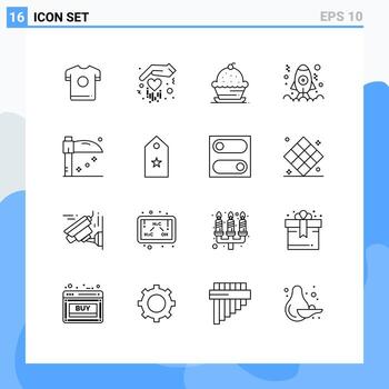 Editable Vector Line Pack of 16 Simple Outlines of holiday launch dessert development app Editable Vector Design Elements