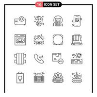 conjunto de 16 iconos de estilo de línea para web y símbolos de esquema móvil para signos de icono de línea de impresión aislados en fondo blanco 16 conjunto de iconos fondo de vector de icono negro creativo