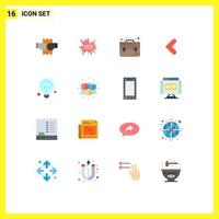 Pack of 16 creative Flat Colors of tips idea briefcase bulb backword Editable Pack of Creative Vector Design Elements