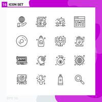 Set of 16 Vector Outlines on Grid for cafe website gas ui bookmark Editable Vector Design Elements