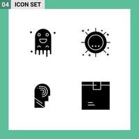 Stock Vector Icon Pack of 4 Line Signs and Symbols for ghost access scary sun manipulate Editable Vector Design Elements