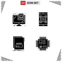 4 Icons Solid Style Grid Based Creative Glyph Symbols for Website Design Simple Solid Icon Signs Isolated on White Background 4 Icon Set Creative Black Icon vector background