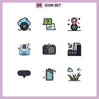 Filledline Flat Color Pack of 9 Universal Symbols of view eye chat email pin Editable Vector Design Elements