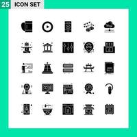 Pictogram Set of 25 Simple Solid Glyphs of data cloud sound share hanging Editable Vector Design Elements