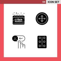 Pack of 4 Modern Solid Glyphs Signs and Symbols for Web Print Media such as calendar target monday badge help Editable Vector Design Elements