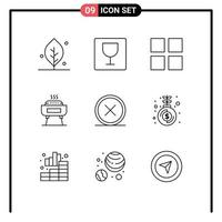 Stock Vector Icon Pack of 9 Line Signs and Symbols for delete close layout circle festivity Editable Vector Design Elements