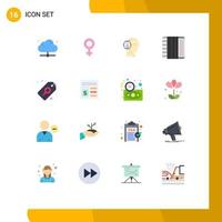 16 Flat Color concept for Websites Mobile and Apps tag label glass music audio Editable Pack of Creative Vector Design Elements