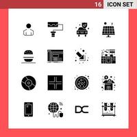 16 Icon Pack Solid Style Glyph Symbols on White Background Simple Signs for general designing Creative Black Icon vector background