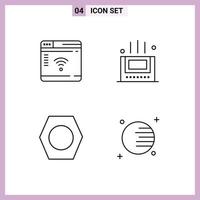 Line Pack of 4 Universal Symbols of internet tools webpage room planet Editable Vector Design Elements