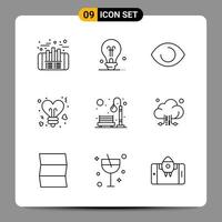 9 Black Icon Pack Outline Symbols Signs for Responsive designs on white background 9 Icons Set Creative Black Icon vector background