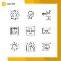 9 Icon Set Line Style Icon Pack Outline Symbols isolated on White Backgound for Responsive Website Designing Creative Black Icon vector background