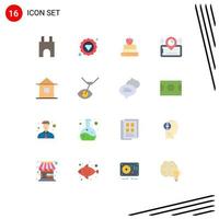 Flat Color Pack of 16 Universal Symbols of building ticket book location map Editable Pack of Creative Vector Design Elements