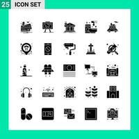paquete de 25 símbolos de glifo de conjunto de iconos de estilo sólido para imprimir signos creativos aislados en fondo blanco 25 conjunto de iconos fondo de vector de icono negro creativo