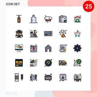 paquete de 25 modernos signos y símbolos de colores planos de línea rellena para medios de impresión web, como la configuración de api de la casa de reparación, elementos de diseño de vectores editables