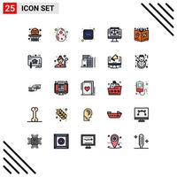 Set of 25 Vector Filled line Flat Colors on Grid for christ bible internet computer share Editable Vector Design Elements