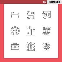 User Interface Pack of 9 Basic Outlines of darts kitchen coffee fork education Editable Vector Design Elements