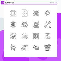 16 User Interface Outline Pack of modern Signs and Symbols of setting internet night globe virus Editable Vector Design Elements