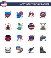 paquete de iconos de vector de stock de día americano 16 signos y símbolos de línea para insignia de camping cerveza águila pájaro elementos de diseño de vector de día de estados unidos editables