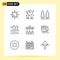 9 User Interface Outline Pack of modern Signs and Symbols of group swimming entertainment summer holiday Editable Vector Design Elements