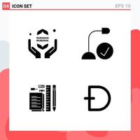 Collection of 4 Vector Icons in solid style Modern Glyph Symbols for Web and Mobile Solid Icon Sign Isolated on White Background 4 Icons Creative Black Icon vector background