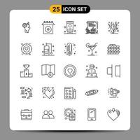 Paquete de 25 iconos negros símbolos de contorno signos para diseños receptivos sobre fondo blanco 25 iconos establecidos fondo de vector de icono negro creativo