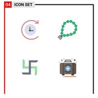 Group of 4 Flat Icons Signs and Symbols for backup pray tasbih muslim aid Editable Vector Design Elements